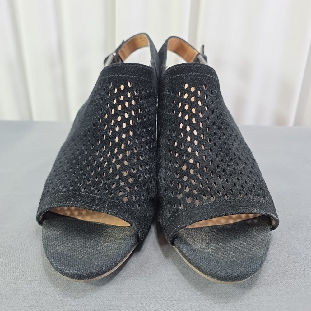 Franco Sarto MANDI2 Open Toe Heeled Mule Sandal 8.5 Black Mesh Slingback Leather - Picture 2 of 7